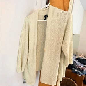 Eileen Fisher Cream Open-Front Knit Cardigan